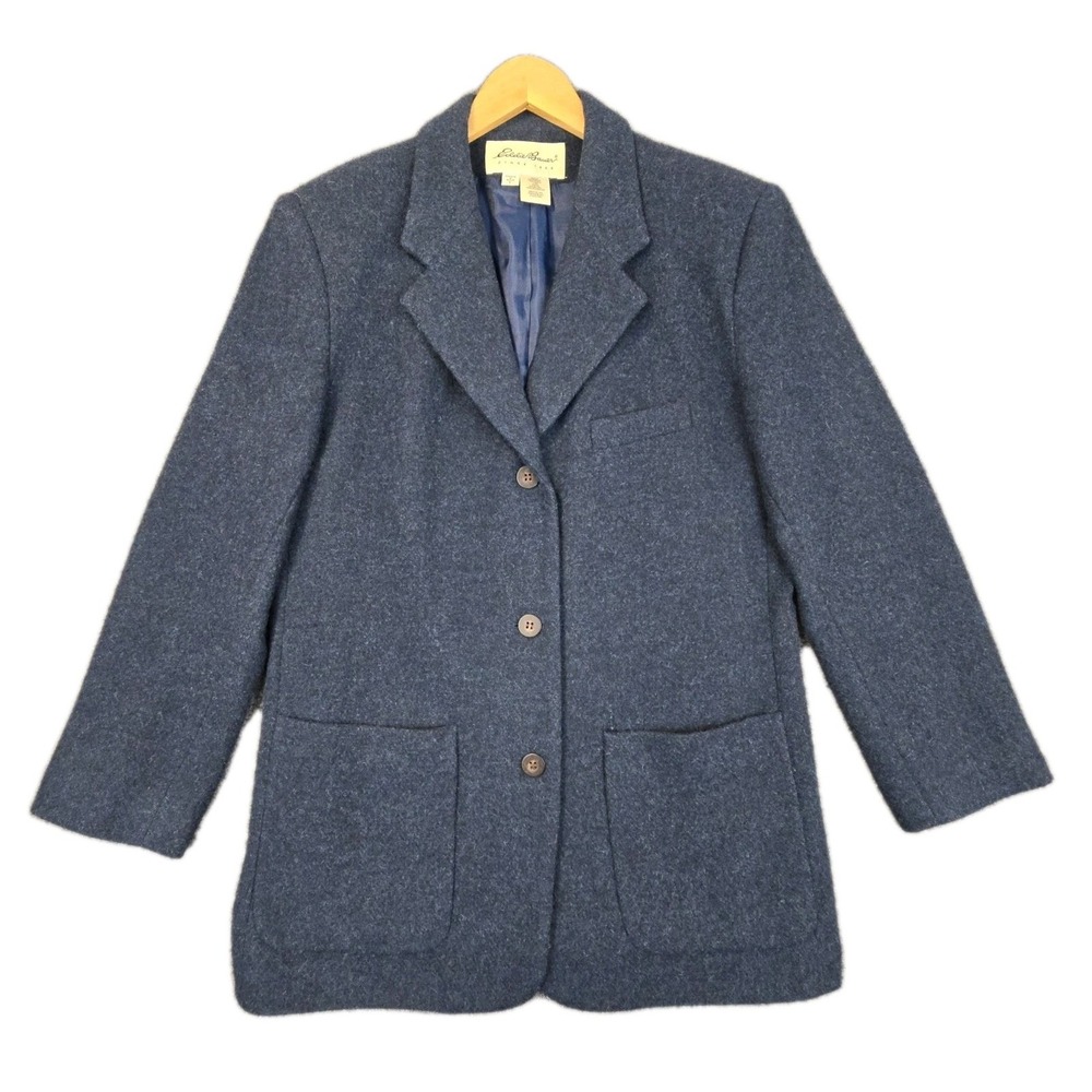 Vintage Eddie‎ Bauer Wool Blazer Women's M Blue USA Made Lined Jacket